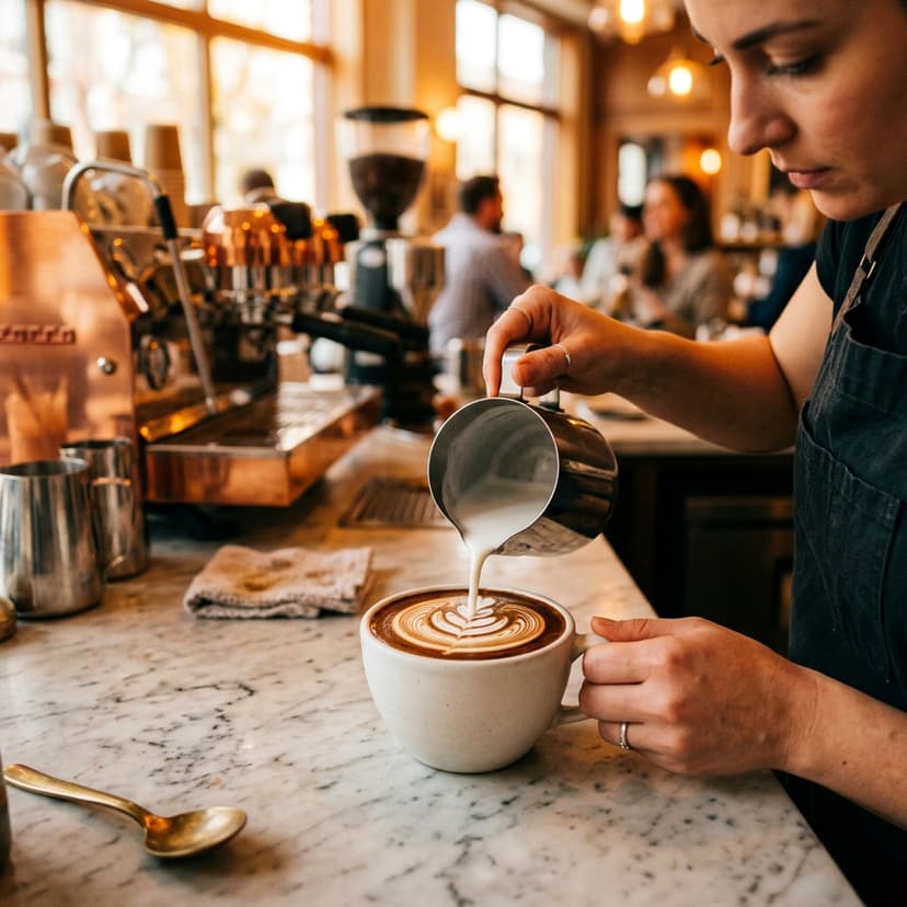 Barista crafting a latte